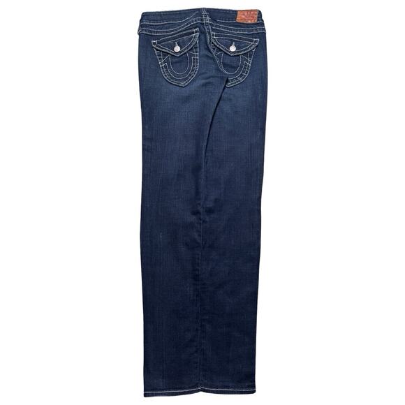 True Religion Julie Big T Jeans Womens 29 Low Rise Flap Pocket Dark Wash Denim - Picture 1 of 8